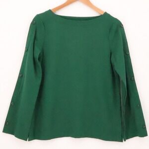J. Jill Ponte Button Sleeve Boatneck‎ Top Womens Size S Green Minimalist Comfort